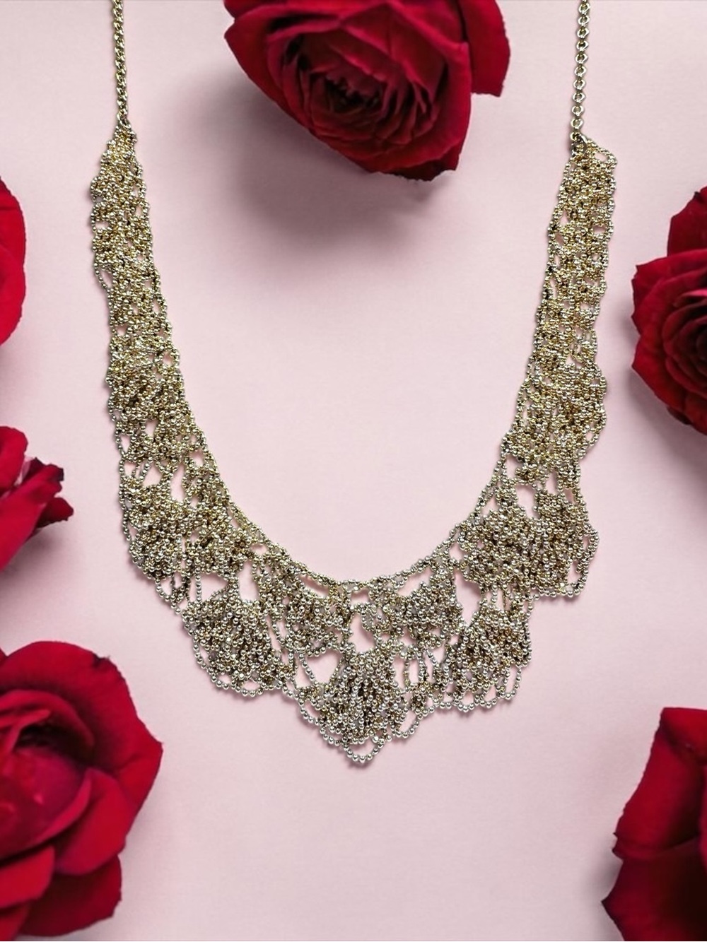 Intricate Gold Lace Bib Necklace for Women